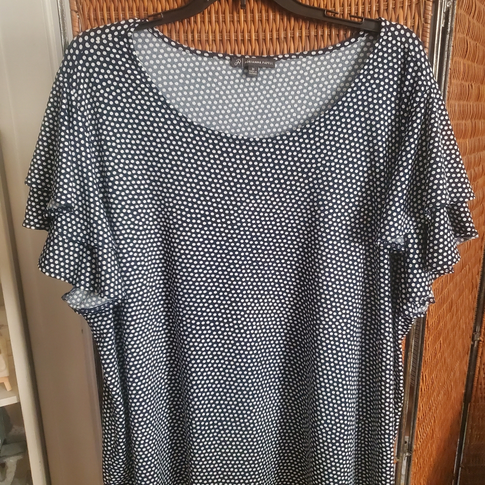 Adrianna Papell Navy and White Polka Dot Blouse